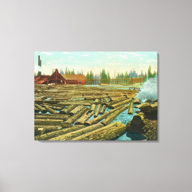 The Lumber Mill and Dam, River filled with Canvas Print (Front)