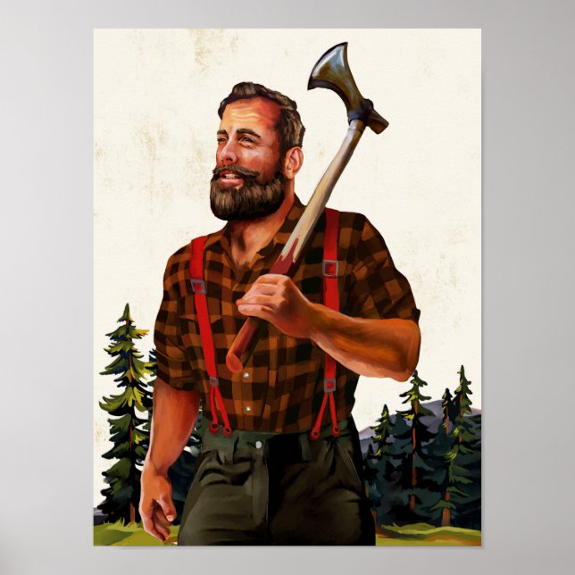 "The Lumberjack" Cool Vintage Man With An Axe Poster (Front)
