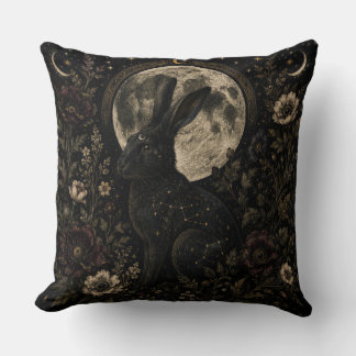 The Lunar Hare | Gothic Celestial Botanical Throw Pillow