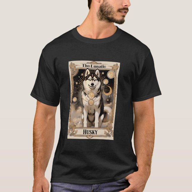 The Lunatic Husky Tarot Card Halloween Mystic Husk T-Shirt (Front)