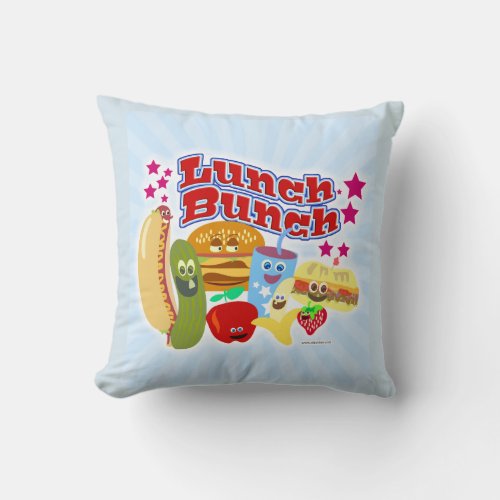 The Lunch Bunch Cute Cartoon Food Pals Design Throw Pillow