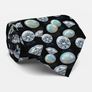 The Luxury Man Black Tie Diamond Opal Neck Tie