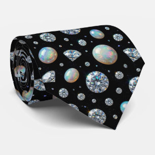 The Luxury Man Black Tie Diamond Opal Neck Tie