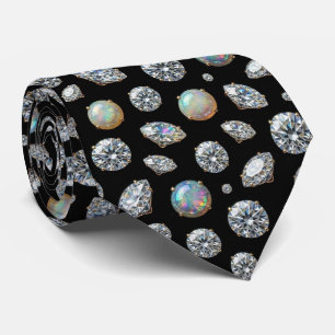 The Luxury Man Black Tie Diamond Opal Neck Tie