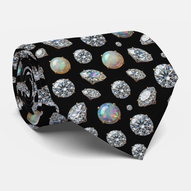 The Luxury Man | Black Tie Diamond Opal Neck Tie (Rolled)