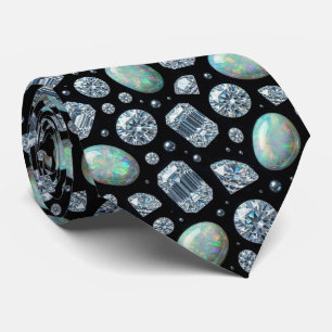 The Luxury Man Black Tie Diamond Opal Neck Tie