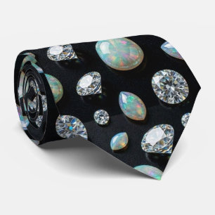 The Luxury Man Black Tie Diamond Opal Neck Tie