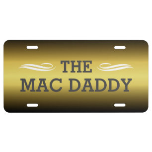 The MAC DADDY Phrase on Black and Gold Gradient License Plate
