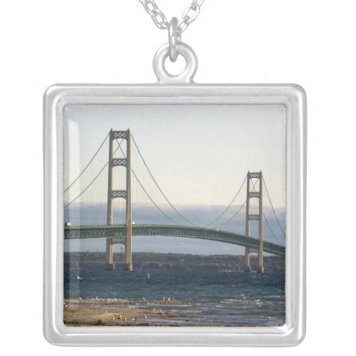 The Mackinac Bridge spanning the Straits of 4 Silver Plated Necklace