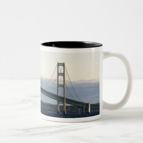 The Mackinac Bridge spanning the Straits of 4 Two_Tone Coffee Mug