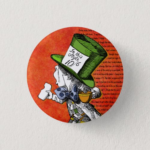 The Mad Hatter Alice in Wonderland Button