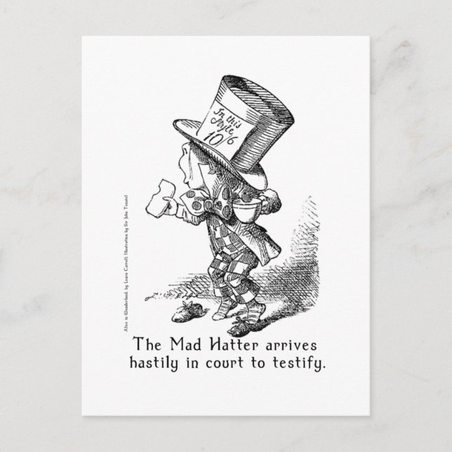 The Mad Hatter Arrives Hastily in Court by Tenniel Postcard (Front)