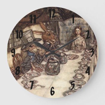 The Mad Hatter Tea Party Arthur Rackham Wall Clock by APlaceForAlice at Zazzle