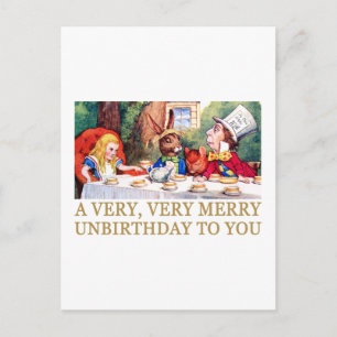 THE MAD HATTER WISHES ALICE A MERRY UNBIRTHDAY! HOLIDAY POSTCARD