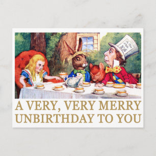 THE MAD HATTER WISHES ALICE A MERRY UNBIRTHDAY! HOLIDAY POSTCARD