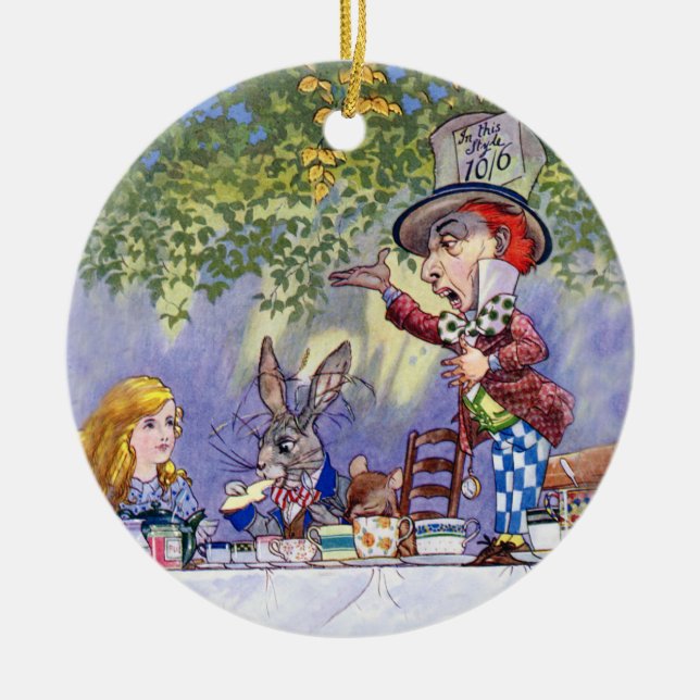 The Mad Hatter's Tea Party in Alice in Wonderland Ceramic Ornament (Front)