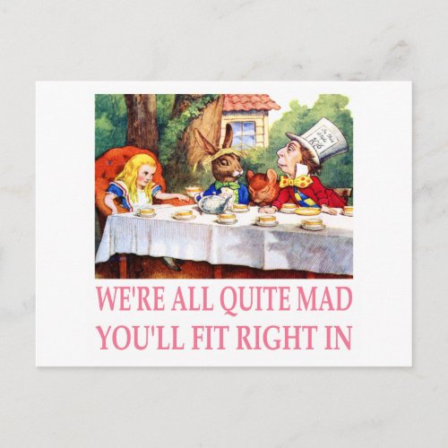 The Mad Hatters Tea Party in Alice in Wonderland Invitation Postcard