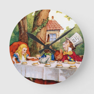 The Mad Hatter's Tea Party in Wonderland Round Clock