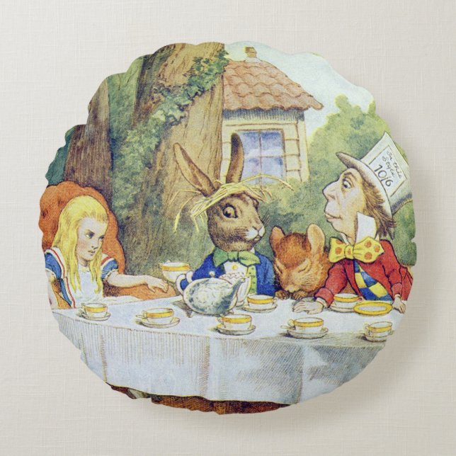 The Mad Hatter's Tea Party Round Pillow (Front)