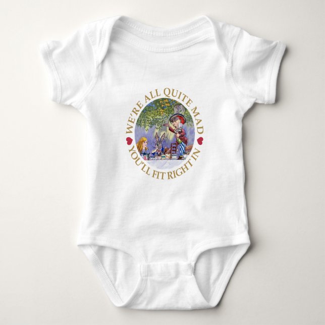 The Mad Hatter's Tea Party - "We're all Quite Mad" Baby Bodysuit (Front)