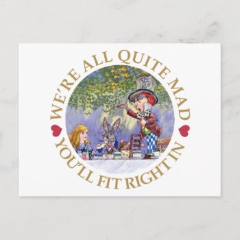 The Mad Hatter's Tea Party - "we're All Quite Mad" Invitation Postcard by All_Around_Alice at Zazzle