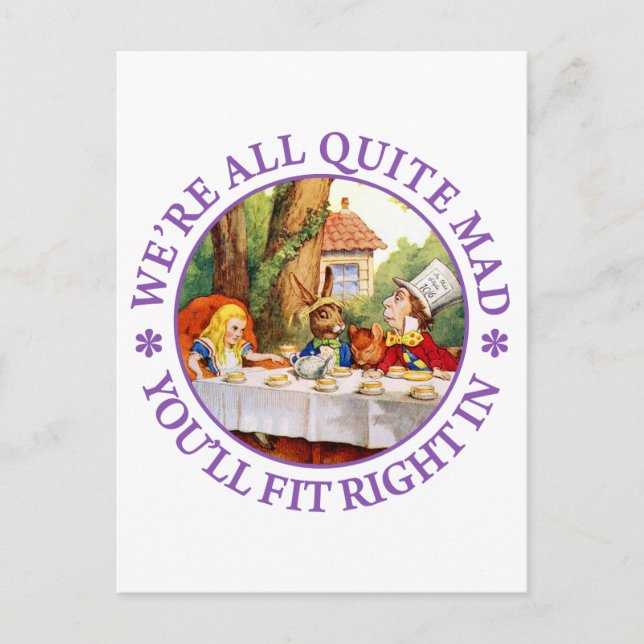 The Mad Hatter's Tea Party -"We're All Quite Mad!" Invitation Postcard (Front)