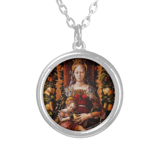 The Madonna della Candeletta by Carlo Crivelli Silver Plated Necklace (Front)