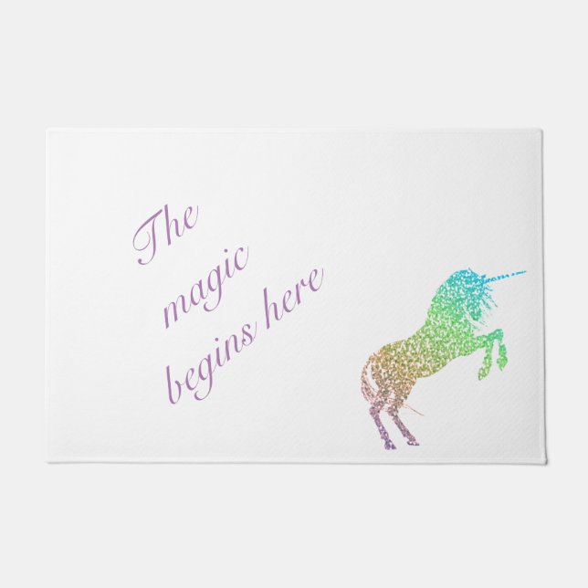 The Magic Begins Here Unicorn Door Mat (Front)
