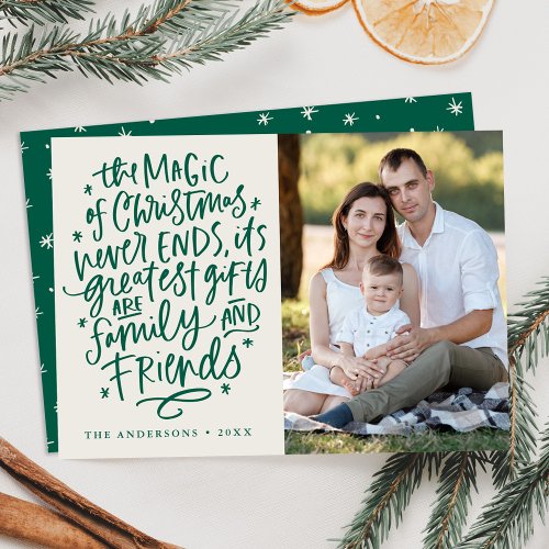 The Magic of Christmas Beige and Green Photo Holiday Card