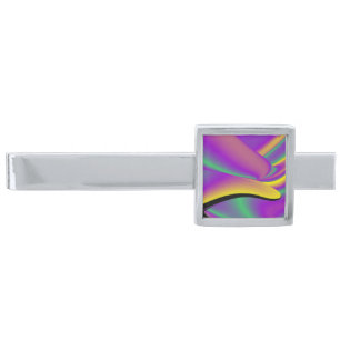 The Magic of Colors , Abstract 3D Rainbowart Silver Finish Tie Bar
