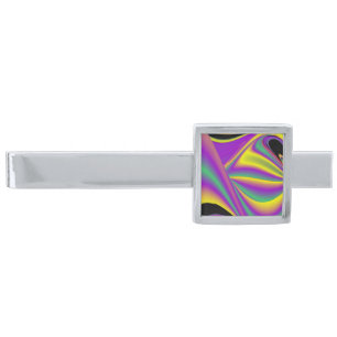 The Magic of Colors , Abstract 3D Rainbowart Silver Finish Tie Bar