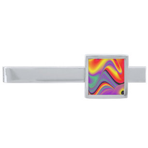 The Magic of Colors , Abstract 3D Rainbowart Silver Finish Tie Bar