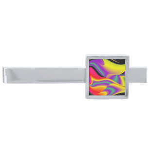 The Magic of Colors , Abstract 3D Rainbowart Silver Finish Tie Bar