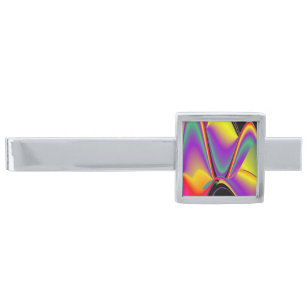 The Magic of Colors , Abstract 3D Rainbowart Silver Finish Tie Bar