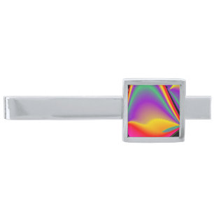 The Magic of Colors , Abstract 3D Rainbowart Silver Finish Tie Bar