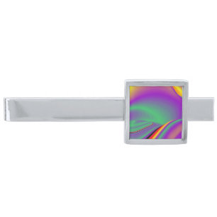 The Magic of Colors , Abstract 3D Rainbowart Silver Finish Tie Bar