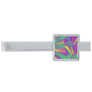 The Magic of Colors , Abstract 3D Rainbowart Silver Finish Tie Bar