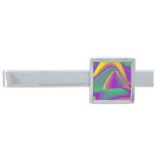 The Magic of Colors , Abstract 3D Rainbowart Silver Finish Tie Bar