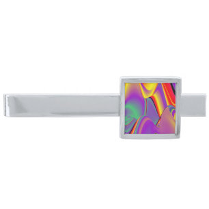 The Magic of Colors , Abstract 3D Rainbowart Silver Finish Tie Bar