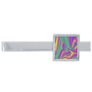 The Magic of Colors , Abstract 3D Rainbowart Silver Finish Tie Bar