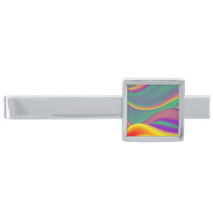 The Magic of Colors , Abstract 3D Rainbowart Silver Finish Tie Bar