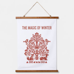 The Magic of Winter Scandinavian Folk Art Woodland Hanging Tapestry