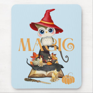 The Magic Witch Owl Fall Halloween Themed Mouse Pad