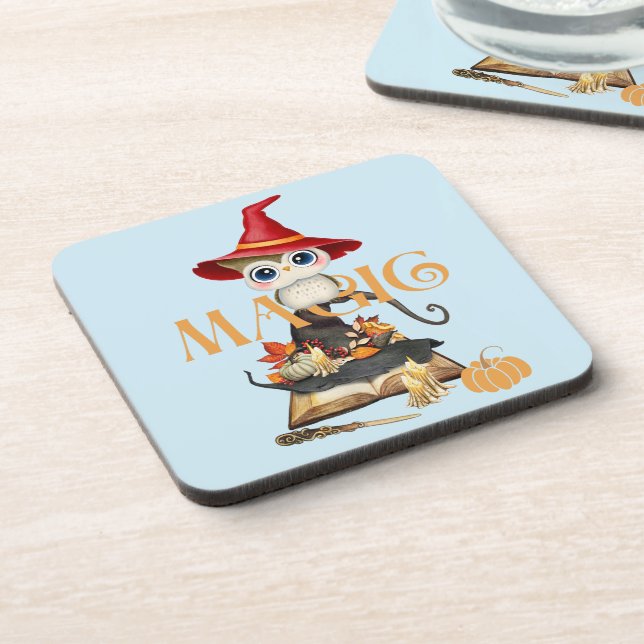 The Magic Witch Owl Fall Themed Beverage Coaster (Left Side)