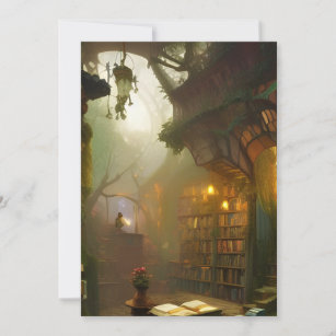 The Magical Bookstore Fantasy Art Greeting Card