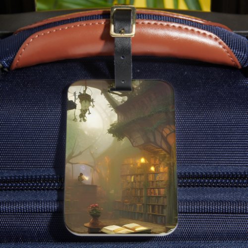 The Magical Bookstore Fantasy Art  Luggage Tag