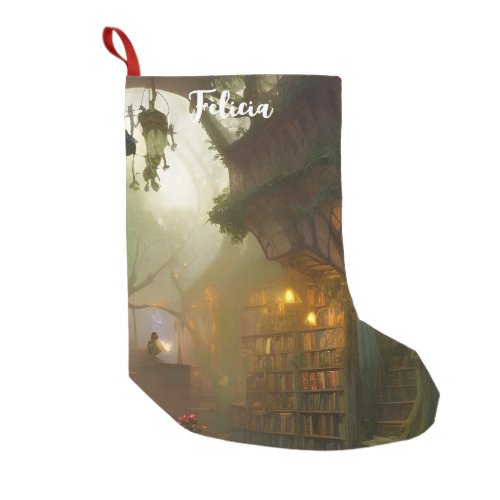 The Magical Bookstore Fantasy Art Personalized   Small Christmas Stocking