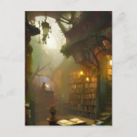 The Magical Bookstore Fantasy Art  Postcard