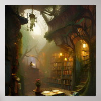 The Magical Bookstore Fantasy Art Poster