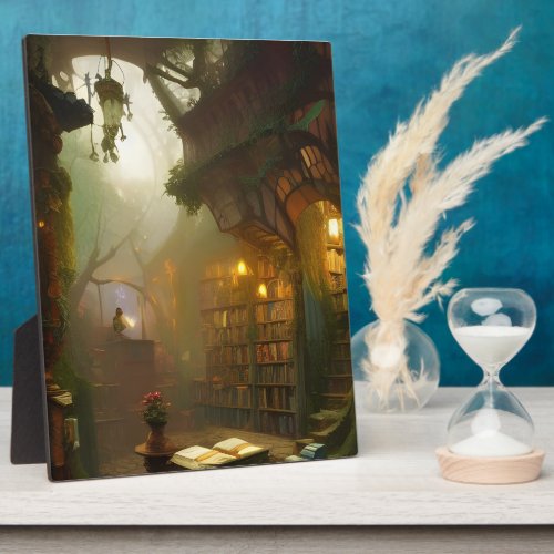 The Magical Bookstore Fantasy Art Tabletop Plaque